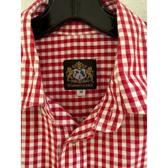 Hammerschmid Men's Dress Shirt L/S Size 39 Red/White Gingham A+ - Picture 5 of 6